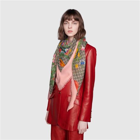 gucci flora print silk wool shawl